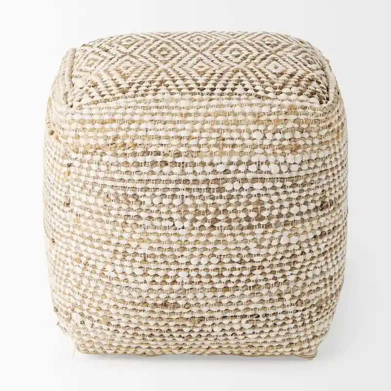 Mercana Ekani Pouf Carré en Coton Crème et Beige
