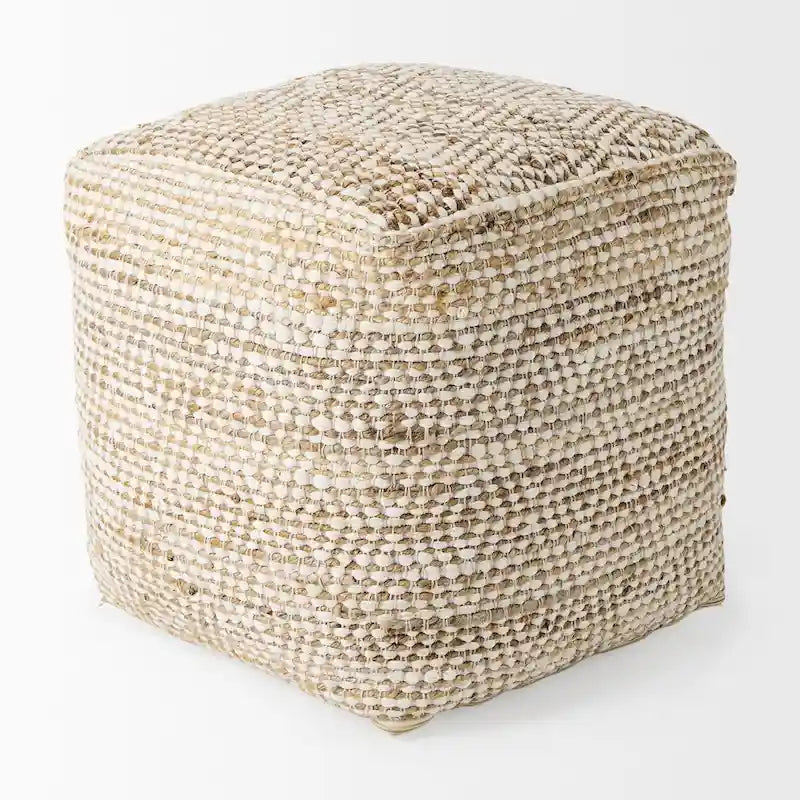 Mercana Ekani Pouf Carré en Coton Crème et Beige