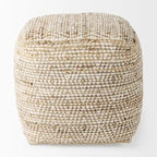 Mercana Ekani Pouf Carré en Coton Crème et Beige