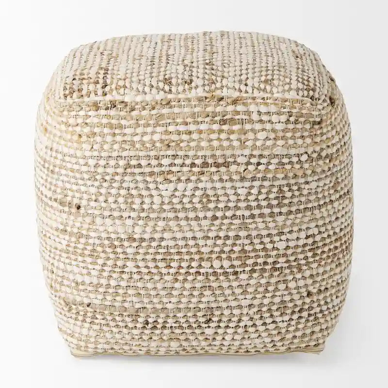 Mercana Ekani Pouf Carré en Coton Crème et Beige