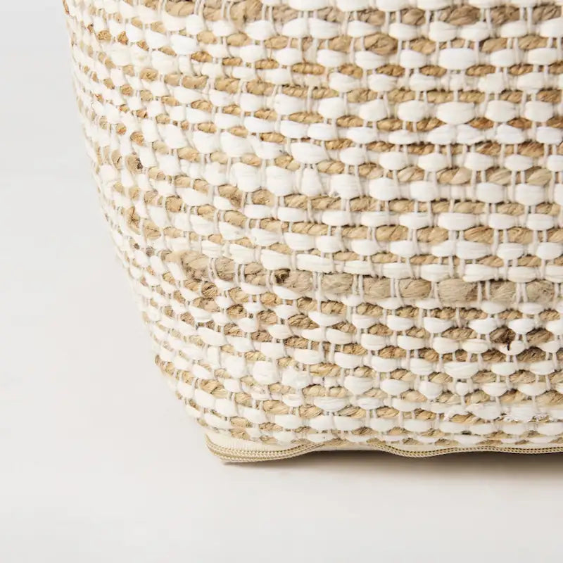 Mercana Ekani Pouf Carré en Coton Crème et Beige