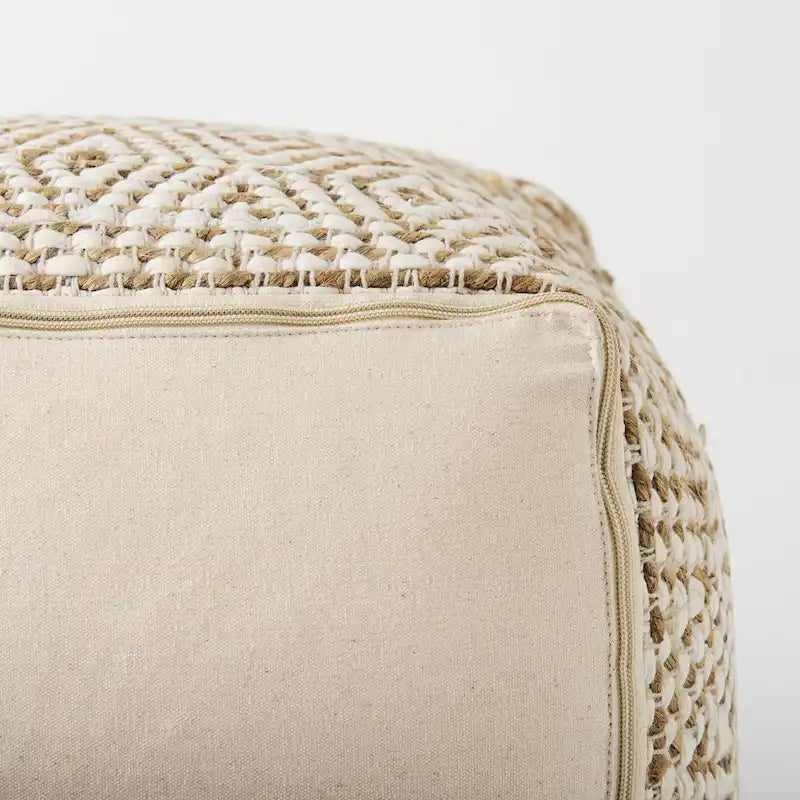 Mercana Ekani Pouf Carré en Coton Crème et Beige