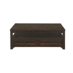 Table basse Jasper en bois massif avec plateau relevable et 2 tiroirs
