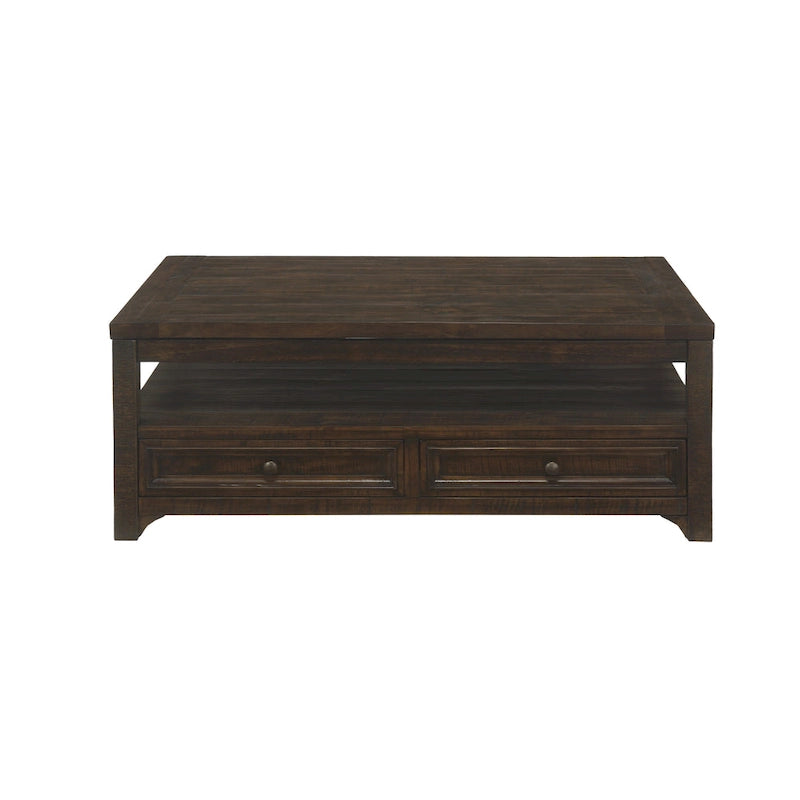 Table basse Jasper en bois massif avec plateau relevable et 2 tiroirs