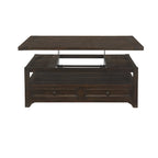 Table basse Jasper en bois massif avec plateau relevable et 2 tiroirs