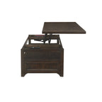 Table basse Jasper en bois massif avec plateau relevable et 2 tiroirs