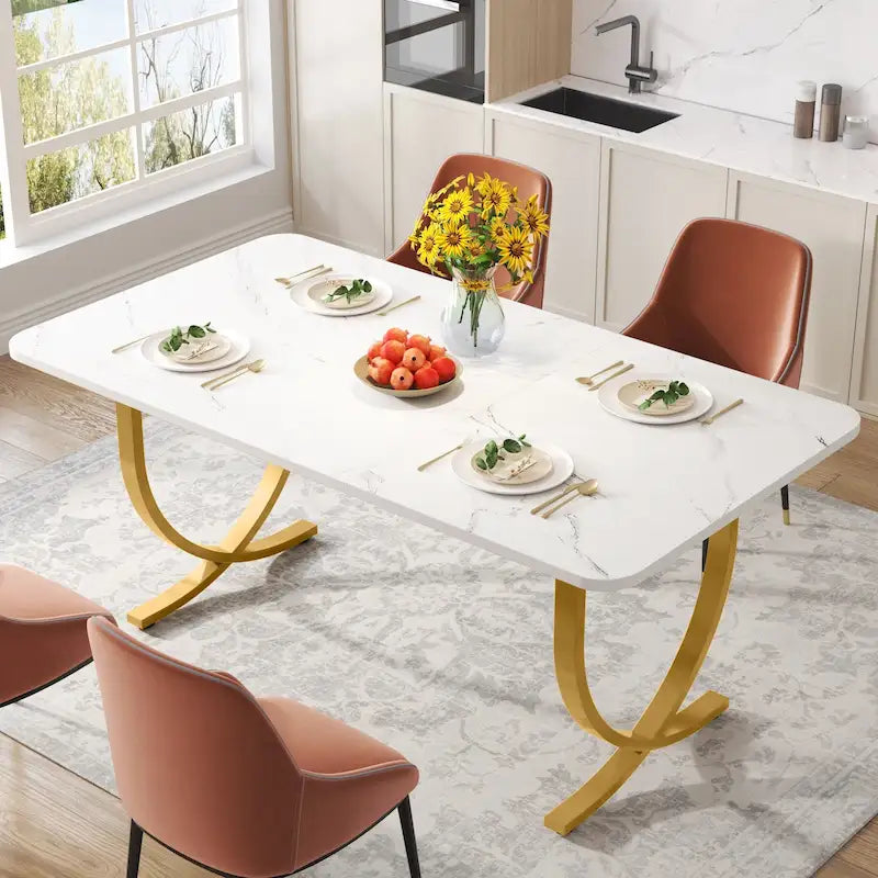 Table à manger rectangulaire blanche de 160 cm pour 4 à 6 personnes