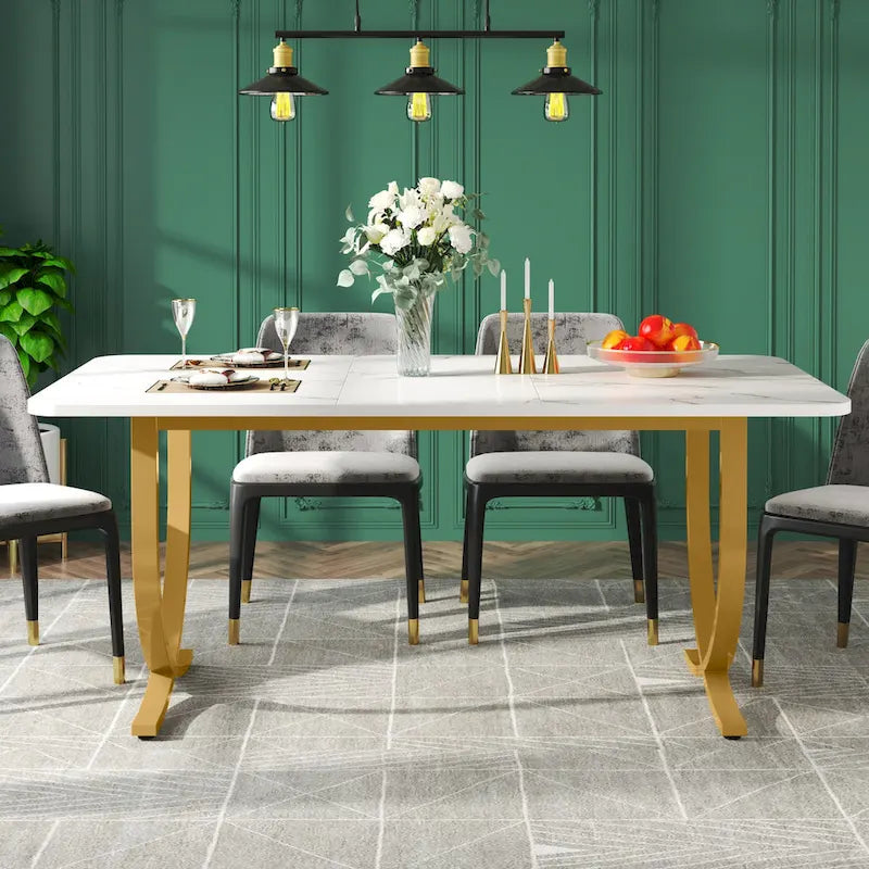 Table à manger rectangulaire blanche de 160 cm pour 4 à 6 personnes