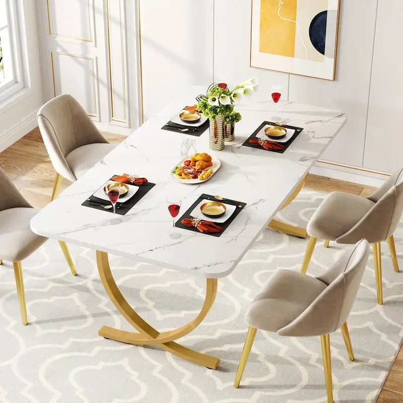 Table à manger rectangulaire blanche de 160 cm pour 4 à 6 personnes