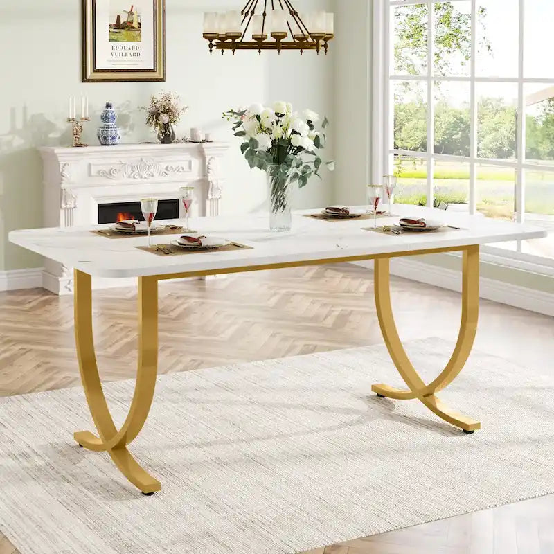 Table à manger rectangulaire blanche de 160 cm pour 4 à 6 personnes