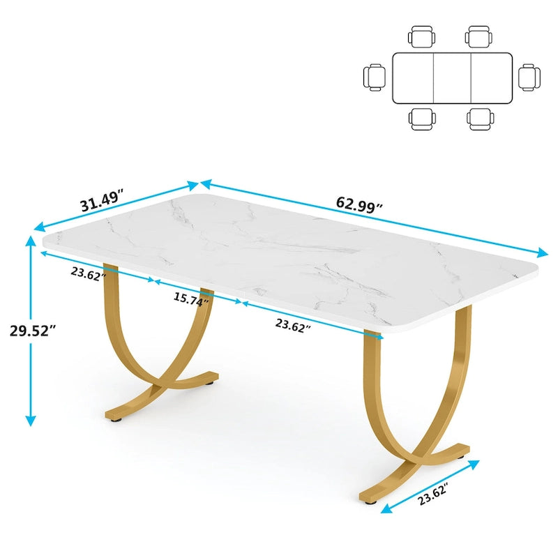 Table à manger rectangulaire blanche de 160 cm pour 4 à 6 personnes