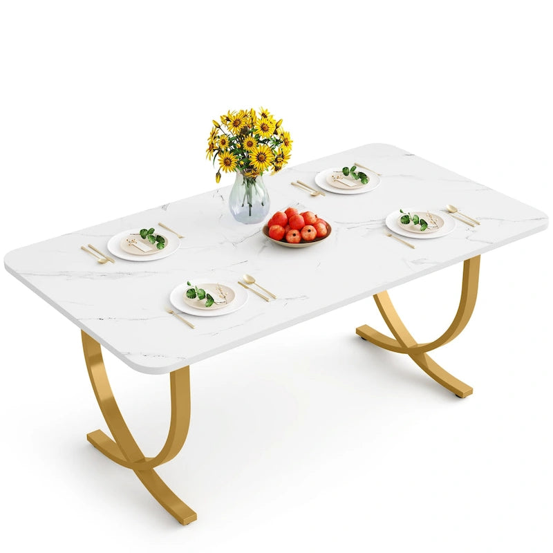 Table à manger rectangulaire blanche de 160 cm pour 4 à 6 personnes