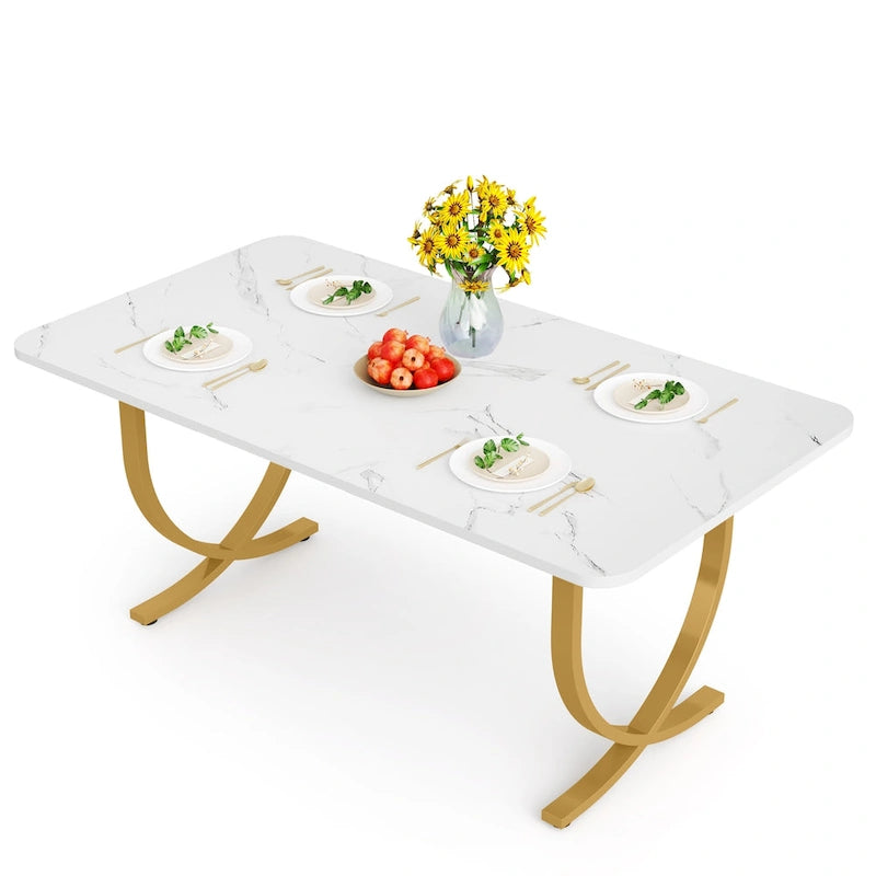 Table à manger rectangulaire blanche de 160 cm pour 4 à 6 personnes