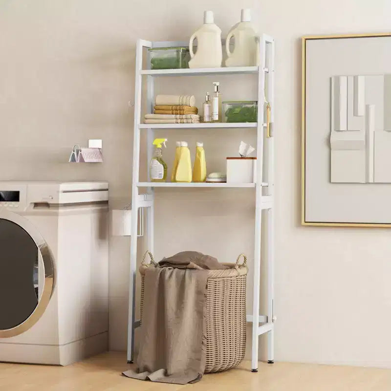 Étagère de rangement Costway 3 niveaux pour toilettes, autoportante, avec 2 crochets latéraux, blanc/noir