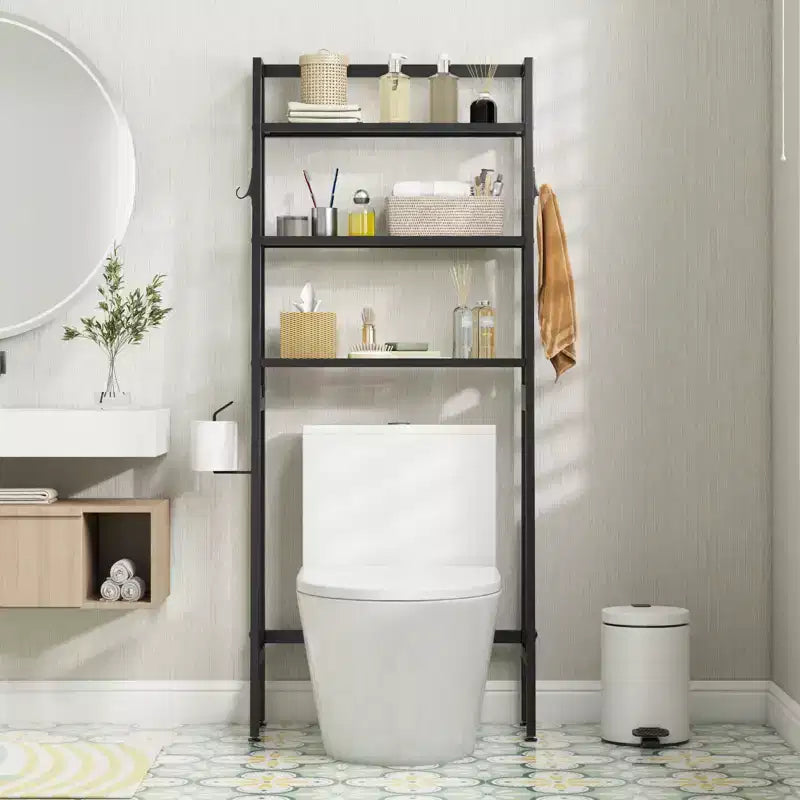 Étagère de rangement Costway 3 niveaux pour toilettes, autoportante, avec 2 crochets latéraux, blanc/noir