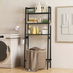 Étagère de rangement Costway 3 niveaux pour toilettes, autoportante, avec 2 crochets latéraux, blanc/noir