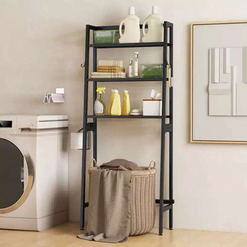 Étagère de rangement Costway 3 niveaux pour toilettes, autoportante, avec 2 crochets latéraux, blanc/noir