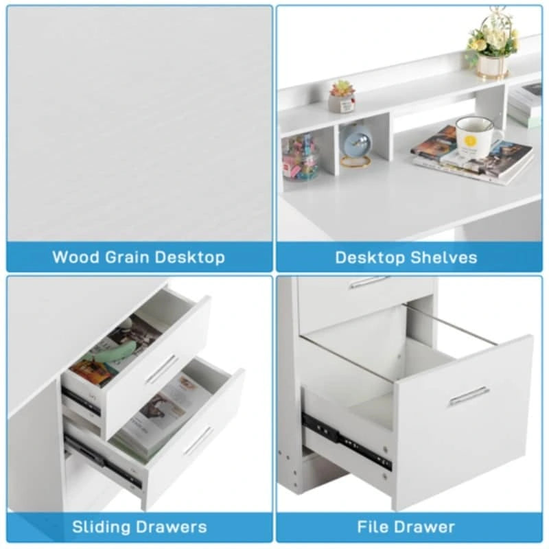 Bureau d'ordinateur en panneau de particules effet bois à trois tiroirs