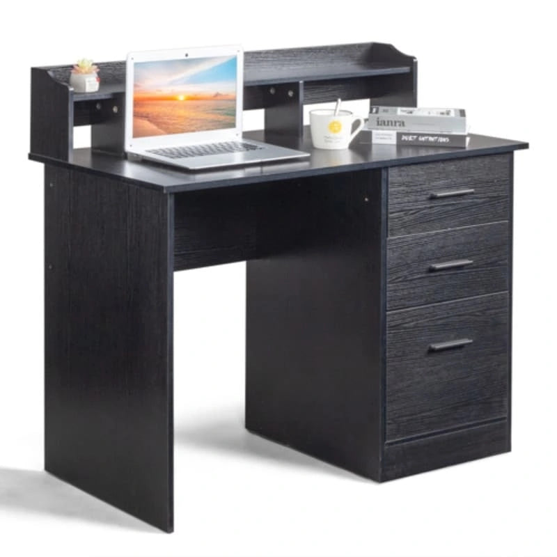 Bureau d'ordinateur en panneau de particules effet bois à trois tiroirs
