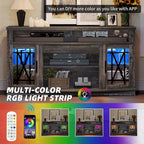 Meuble TV Moasis 150 cm avec 2 portes et lumières LED, pour téléviseurs jusqu'à 70 pouces