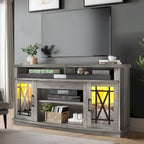 Meuble TV Moasis 150 cm avec 2 portes et lumières LED, pour téléviseurs jusqu'à 70 pouces