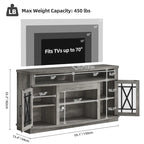 Meuble TV Moasis 150 cm avec 2 portes et lumières LED, pour téléviseurs jusqu'à 70 pouces