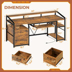 Bureau d'ordinateur LED avec tiroirs verrouillables, support de clavier et prise de courant