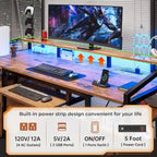 Bureau d'ordinateur LED avec tiroirs verrouillables, support de clavier et prise de courant