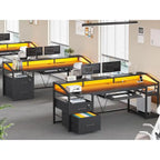 Bureau d'ordinateur LED avec tiroirs verrouillables, support de clavier et prise de courant