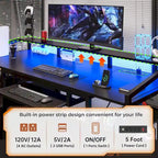 Bureau d'ordinateur LED avec tiroirs verrouillables, support de clavier et prise de courant