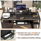 Bureau d'ordinateur LED avec tiroirs verrouillables, support de clavier et prise de courant