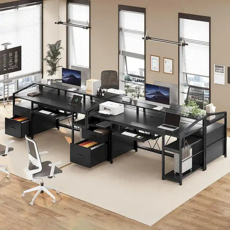 Bureau d'ordinateur LED avec tiroirs verrouillables, support de clavier et prise de courant