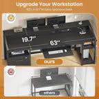 Bureau d'ordinateur LED avec tiroirs verrouillables, support de clavier et prise de courant