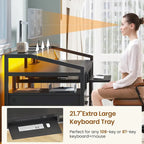 Bureau d'ordinateur LED avec tiroirs verrouillables, support de clavier et prise de courant