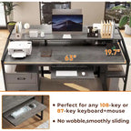 Bureau d'ordinateur LED avec tiroirs verrouillables, support de clavier et prise de courant