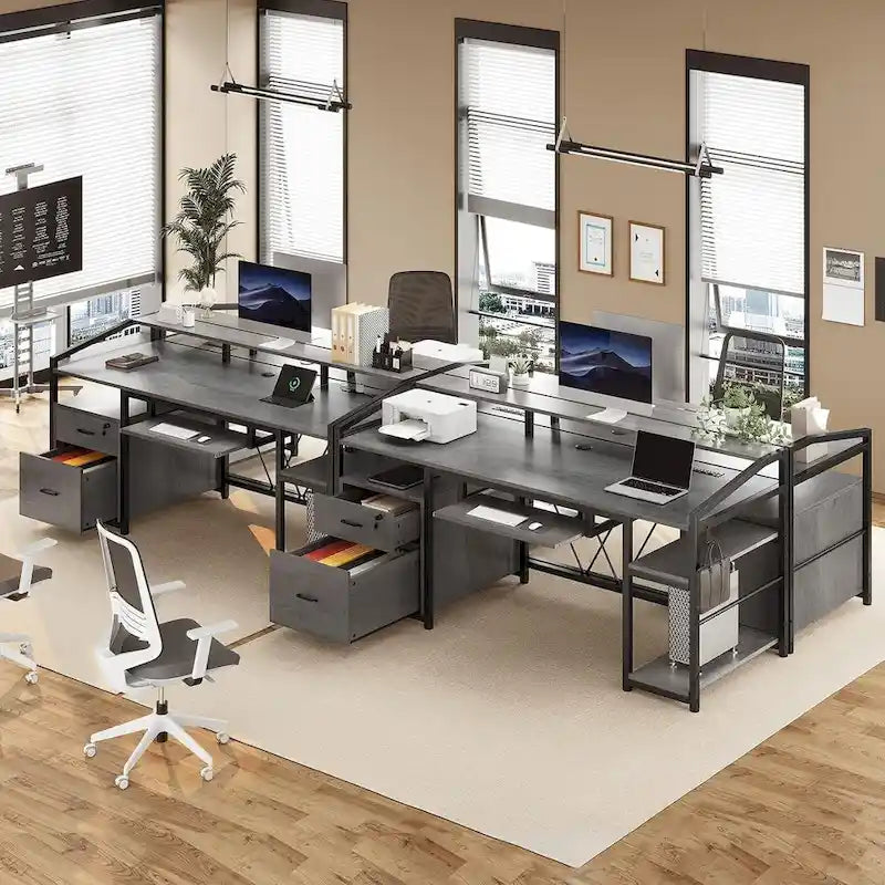 Bureau d'ordinateur LED avec tiroirs verrouillables, support de clavier et prise de courant