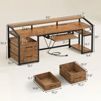Bureau d'ordinateur LED avec tiroirs verrouillables, support de clavier et prise de courant