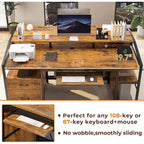 Bureau d'ordinateur LED avec tiroirs verrouillables, support de clavier et prise de courant