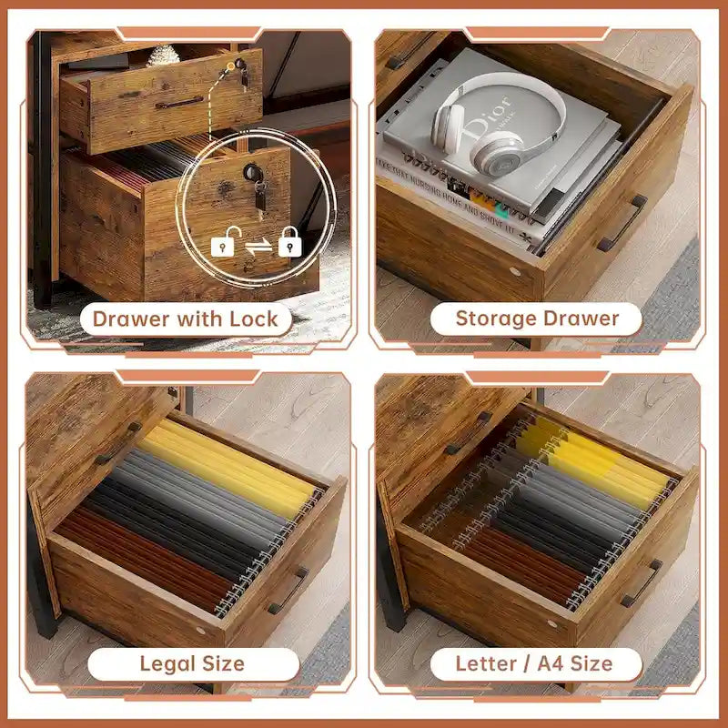 Bureau d'ordinateur LED avec tiroirs verrouillables, support de clavier et prise de courant