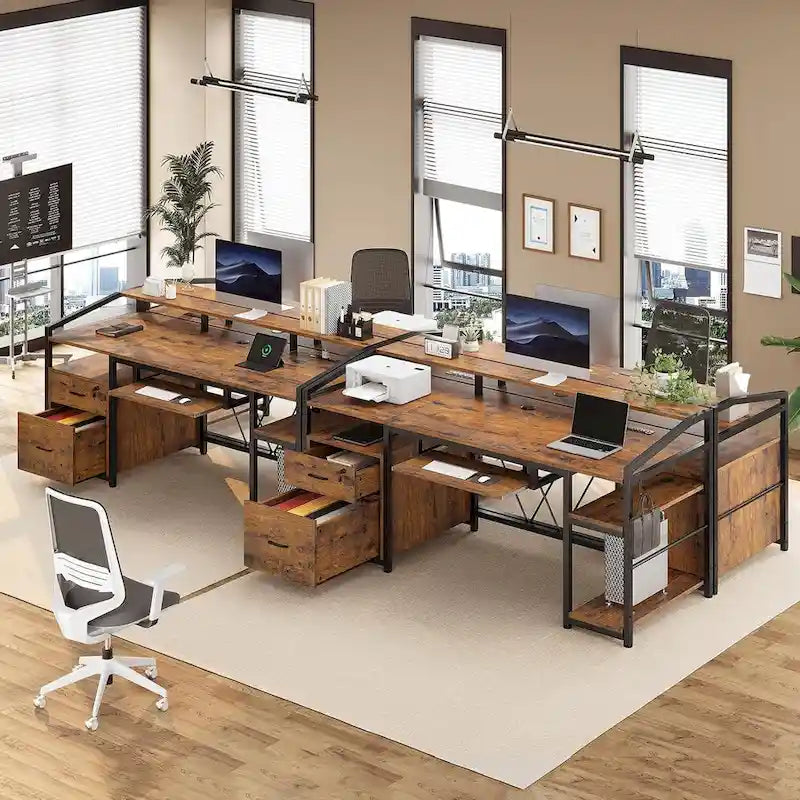 Bureau d'ordinateur LED avec tiroirs verrouillables, support de clavier et prise de courant