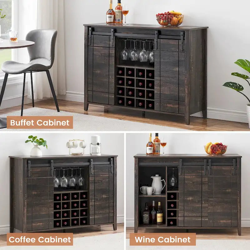 Buffet de bar à vin de ferme avec 16 porte-bouteilles - 40 P x 120 L x 88 H cm