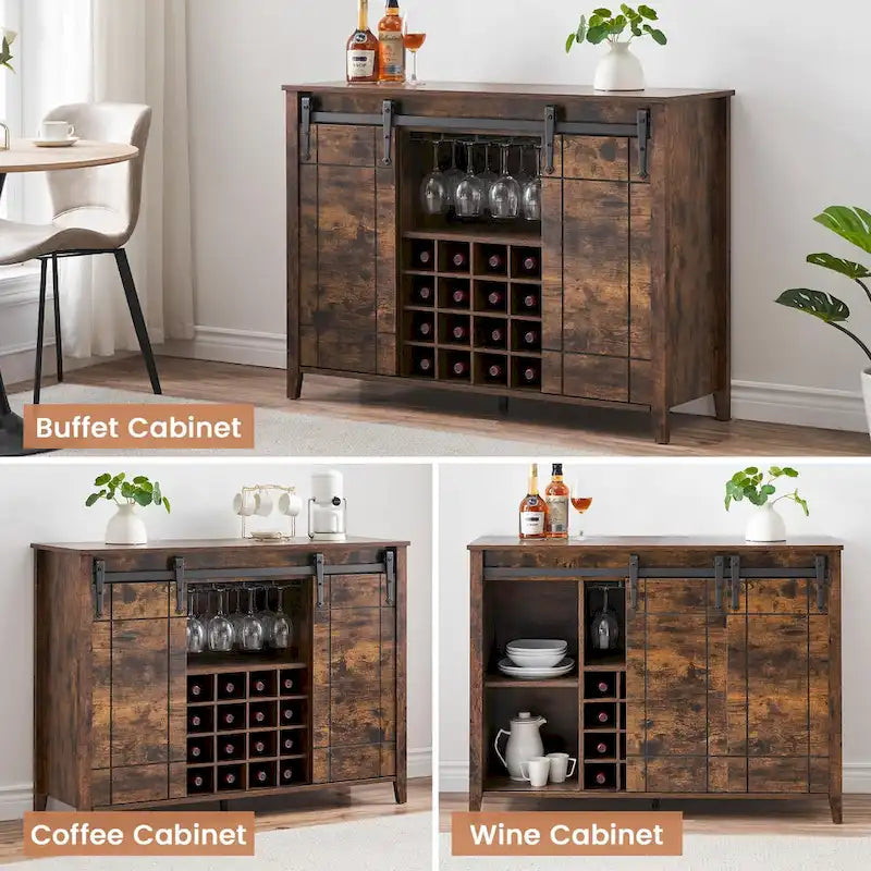 Buffet de bar à vin de ferme avec 16 porte-bouteilles - 40 P x 120 L x 88 H cm