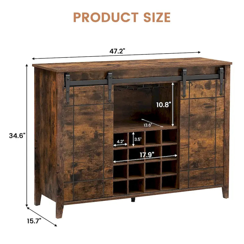 Buffet de bar à vin de ferme avec 16 porte-bouteilles - 40 P x 120 L x 88 H cm