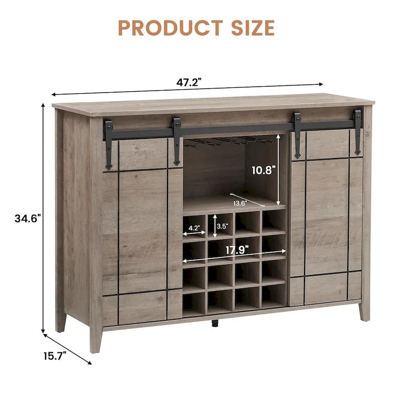 Buffet de bar à vin de ferme avec 16 porte-bouteilles - 40 P x 120 L x 88 H cm