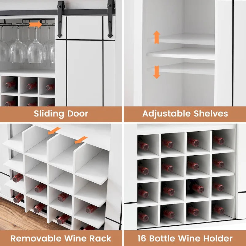 Buffet de bar à vin de ferme avec 16 porte-bouteilles - 40 P x 120 L x 88 H cm