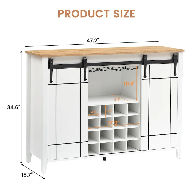 Buffet de bar à vin de ferme avec 16 porte-bouteilles - 40 P x 120 L x 88 H cm