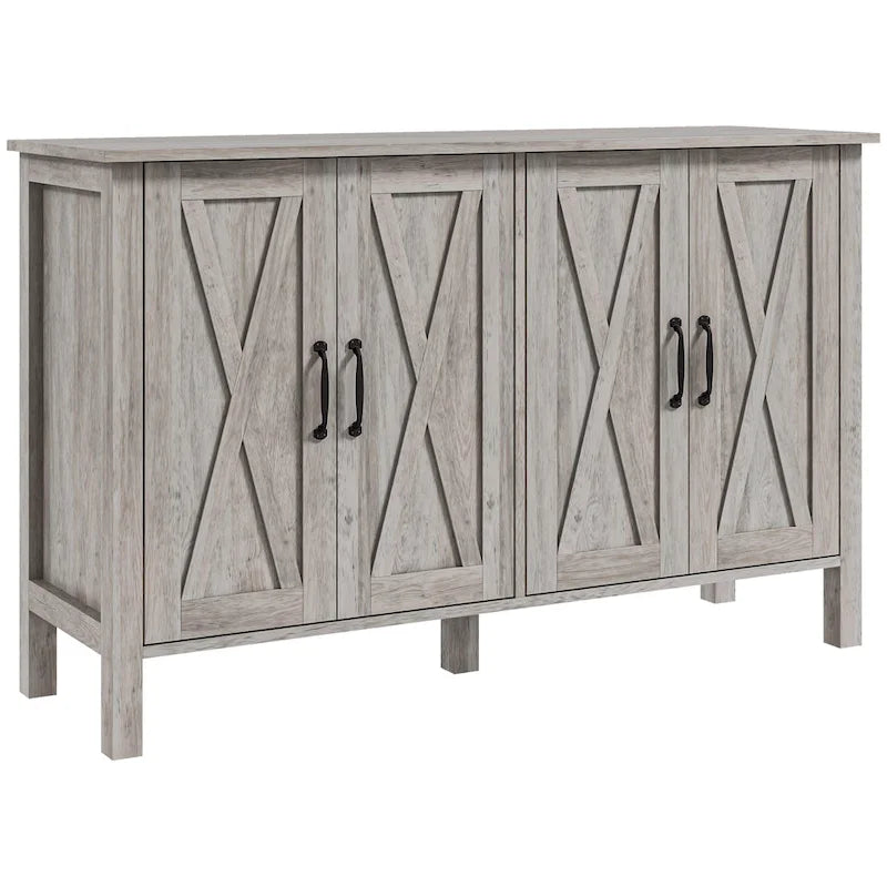 HOMCOM Meuble Buffet, Commode 47 avec 4 Portes Coulissantes et 2 Étagères Réglables, Meuble Bar à Café de Style Ferme