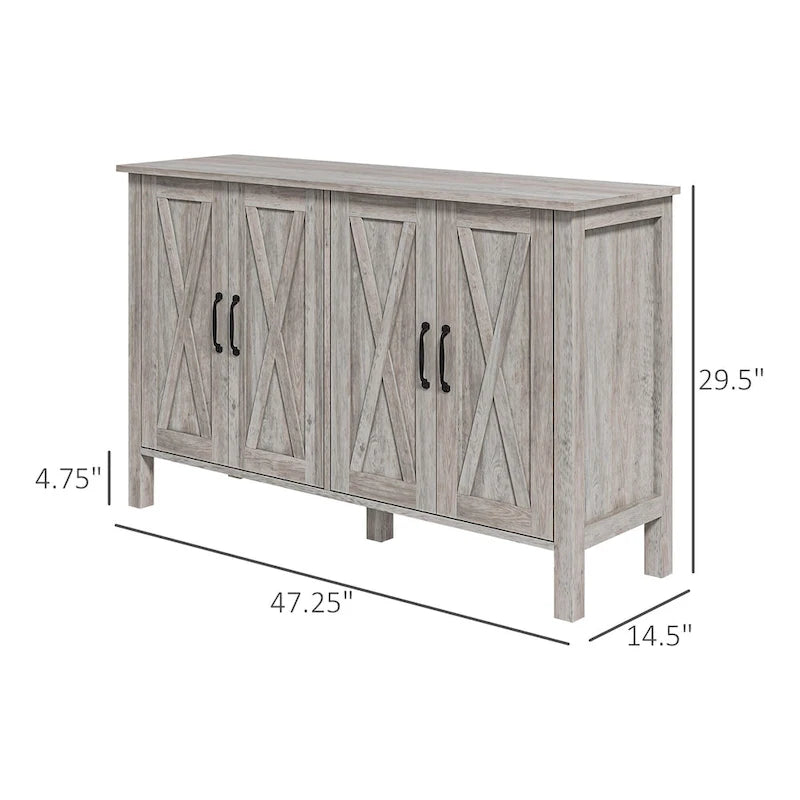 HOMCOM Meuble Buffet, Commode 47 avec 4 Portes Coulissantes et 2 Étagères Réglables, Meuble Bar à Café de Style Ferme