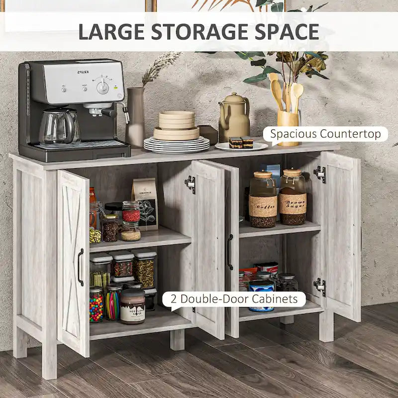 HOMCOM Meuble Buffet, Commode 47 avec 4 Portes Coulissantes et 2 Étagères Réglables, Meuble Bar à Café de Style Ferme