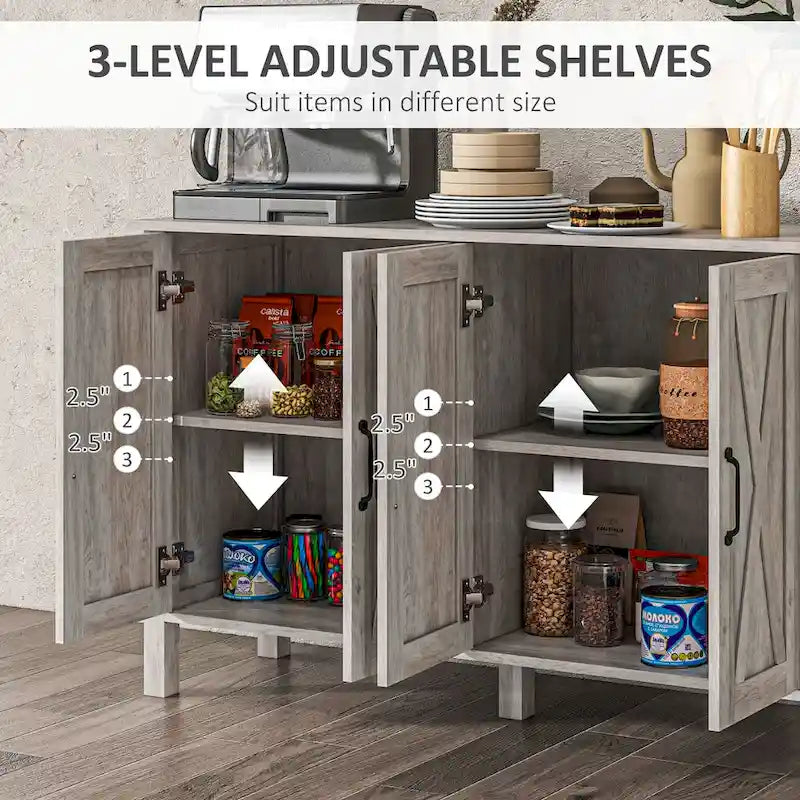 HOMCOM Meuble Buffet, Commode 47 avec 4 Portes Coulissantes et 2 Étagères Réglables, Meuble Bar à Café de Style Ferme